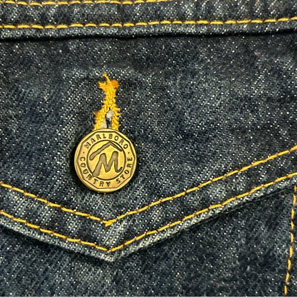 Marlboro Country store Men's Blue Denim Jacket with Brown leather Collar size M - Picture 3 of 8